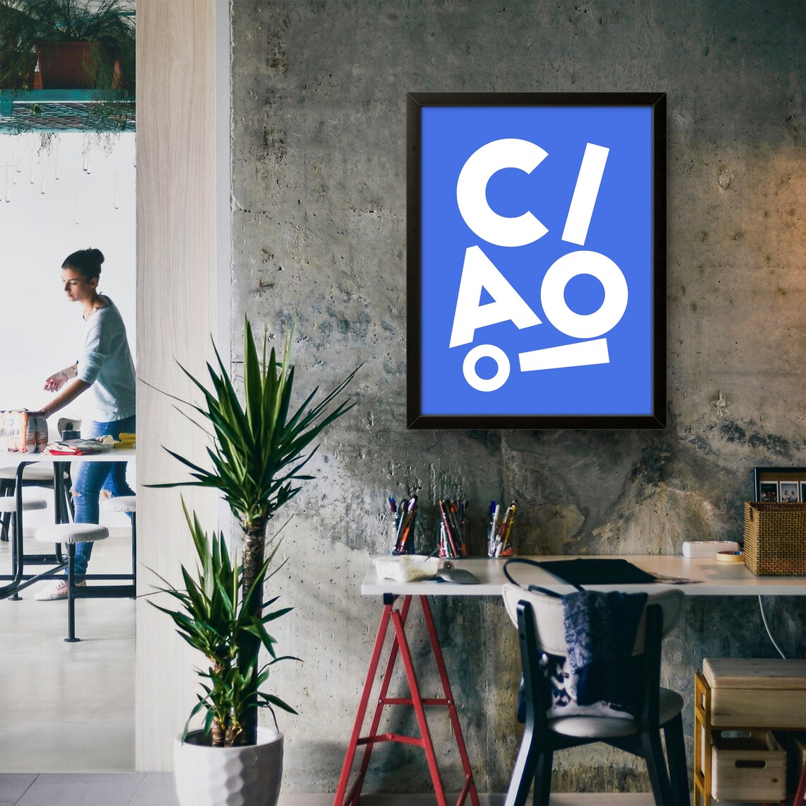 Ciao Bold White Lettering On Blue Typographic Greeting Poster - Image 2