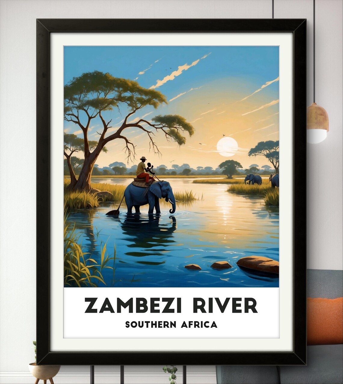 Zambezi River Southern Africa Elephant River Sunset Travel Poster - Image 3