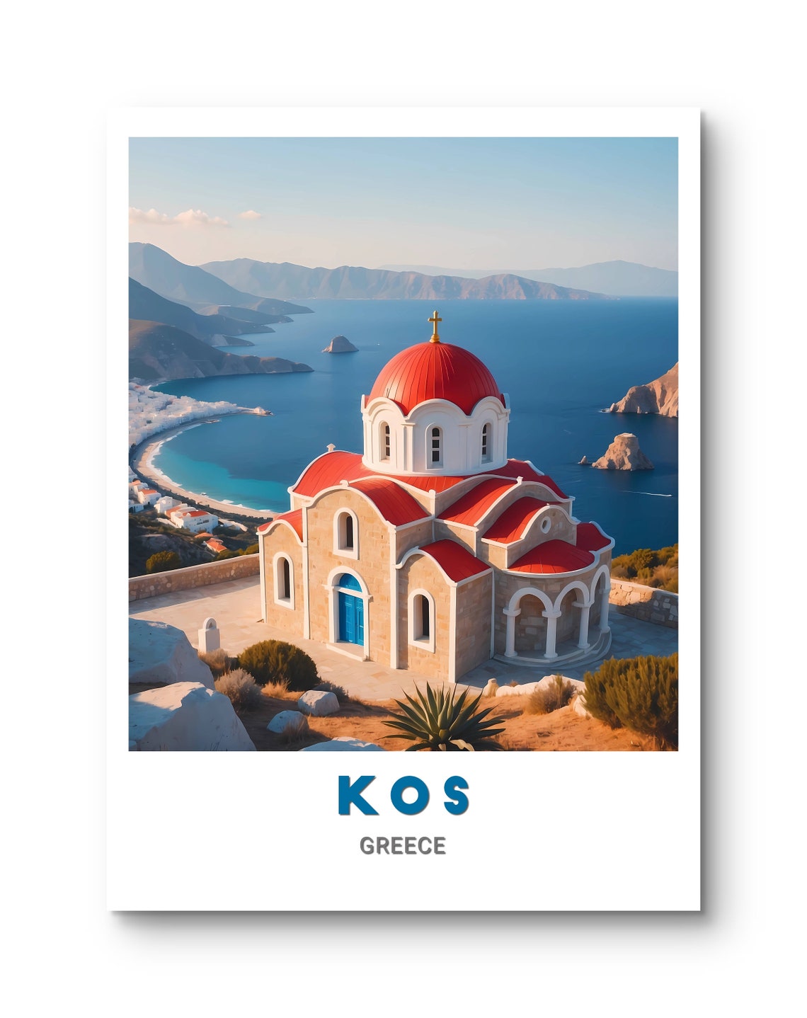 Kos Red Dome Hilltop Church Blue Bay Panoramic Greece Poster