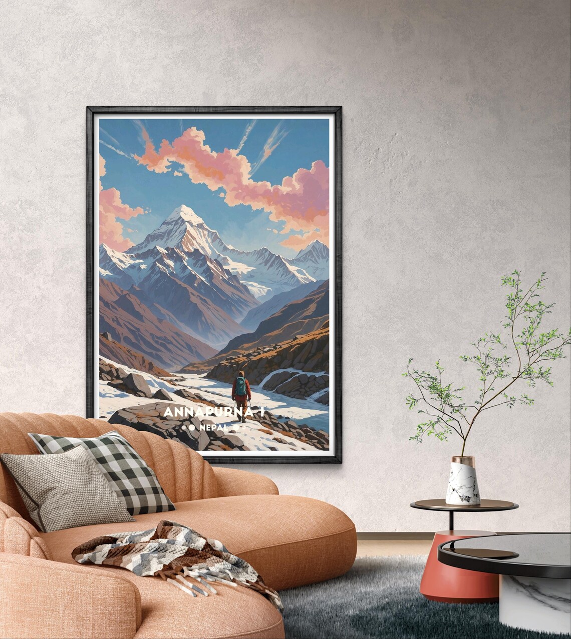 Annapurna I Nepal Lone Trekker Rocky Ridge Snow Peak Trail Poster - Image 2