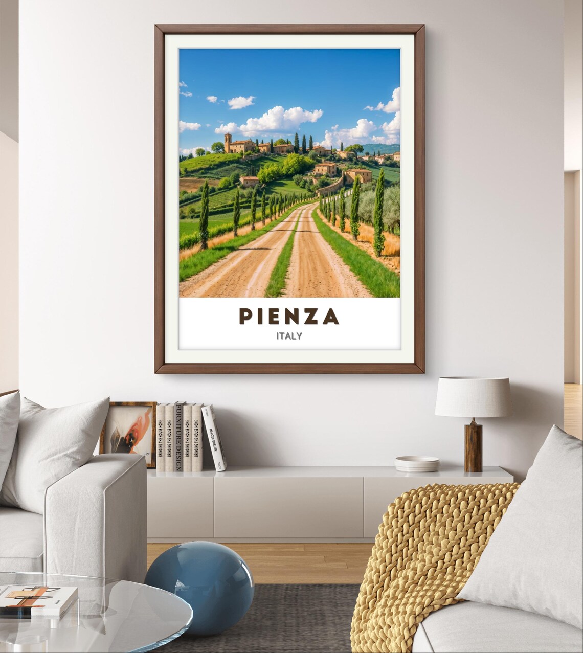 Pienza Italy Cypress Tree Lined Road Tuscan Hilltop Town Poster - Image 2
