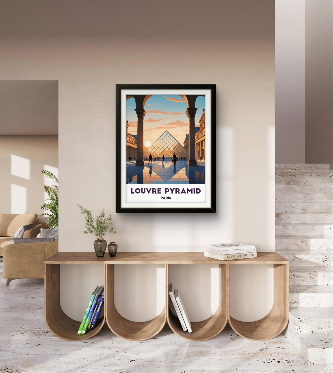 Stunning Louvre Pyramid Poster Capturing Parisian Elegance At Sunset Perfect For Modern Wall Art And Sophisticated Home Decor