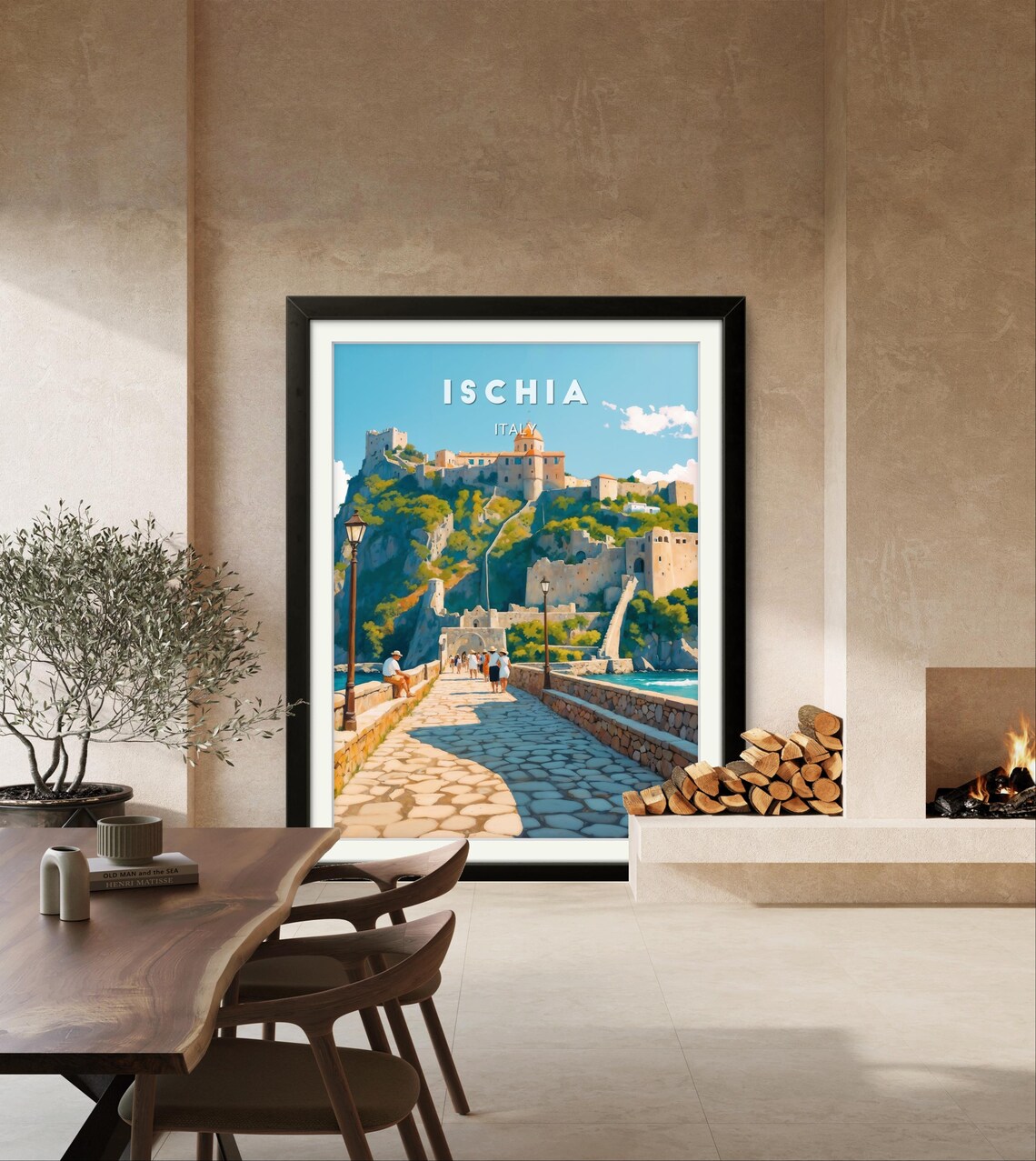 Ischia Italy Seaside Clifftop Ancient Castle Causeway Travel Poster - Image 2
