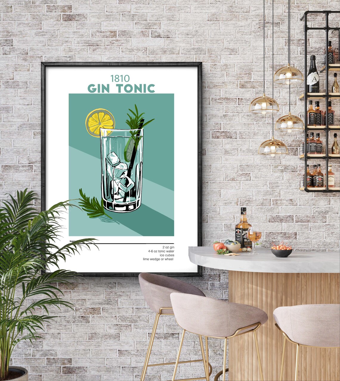 Vintage 1810 Gin Tonic Cocktail Recipe Home Bar Lounge Art Poster - Image 3