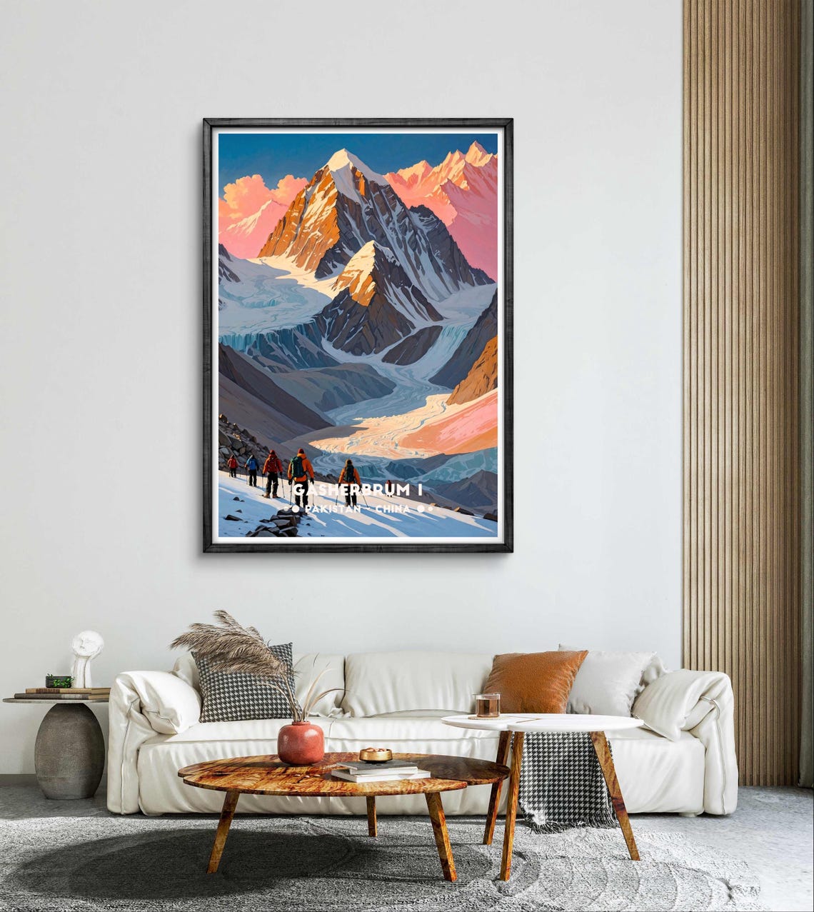 Gasherbrum I Karakoram Alpenglow Glacier Climbers At Base Poster - Image 2