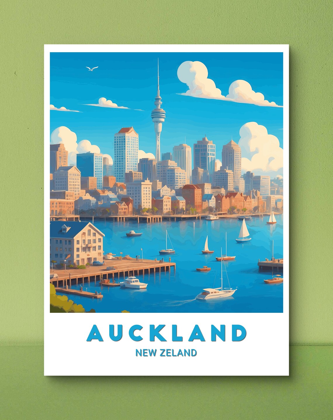 Auckland Sky Tower Harbor Sails New Zealand Cityscape Poster