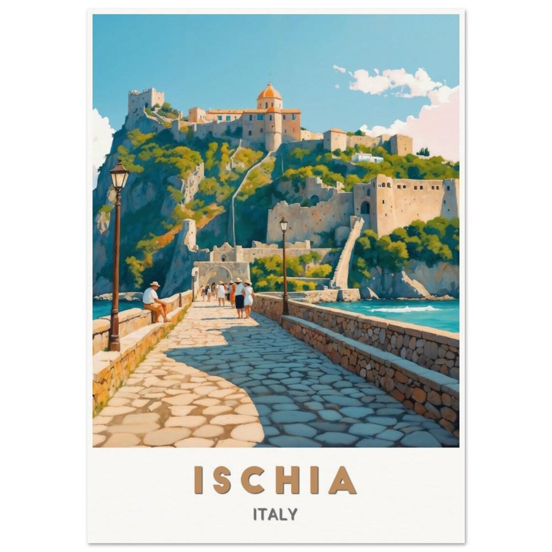 Ischia Italy Historic Castle Causeway Seaside Landmark Poster