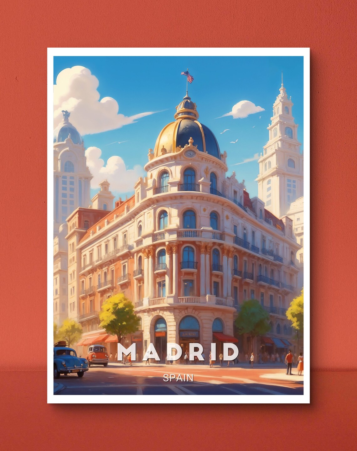 Madrid Spain Sunny Street Classic Buildings Daytime Art Poster - Image 3