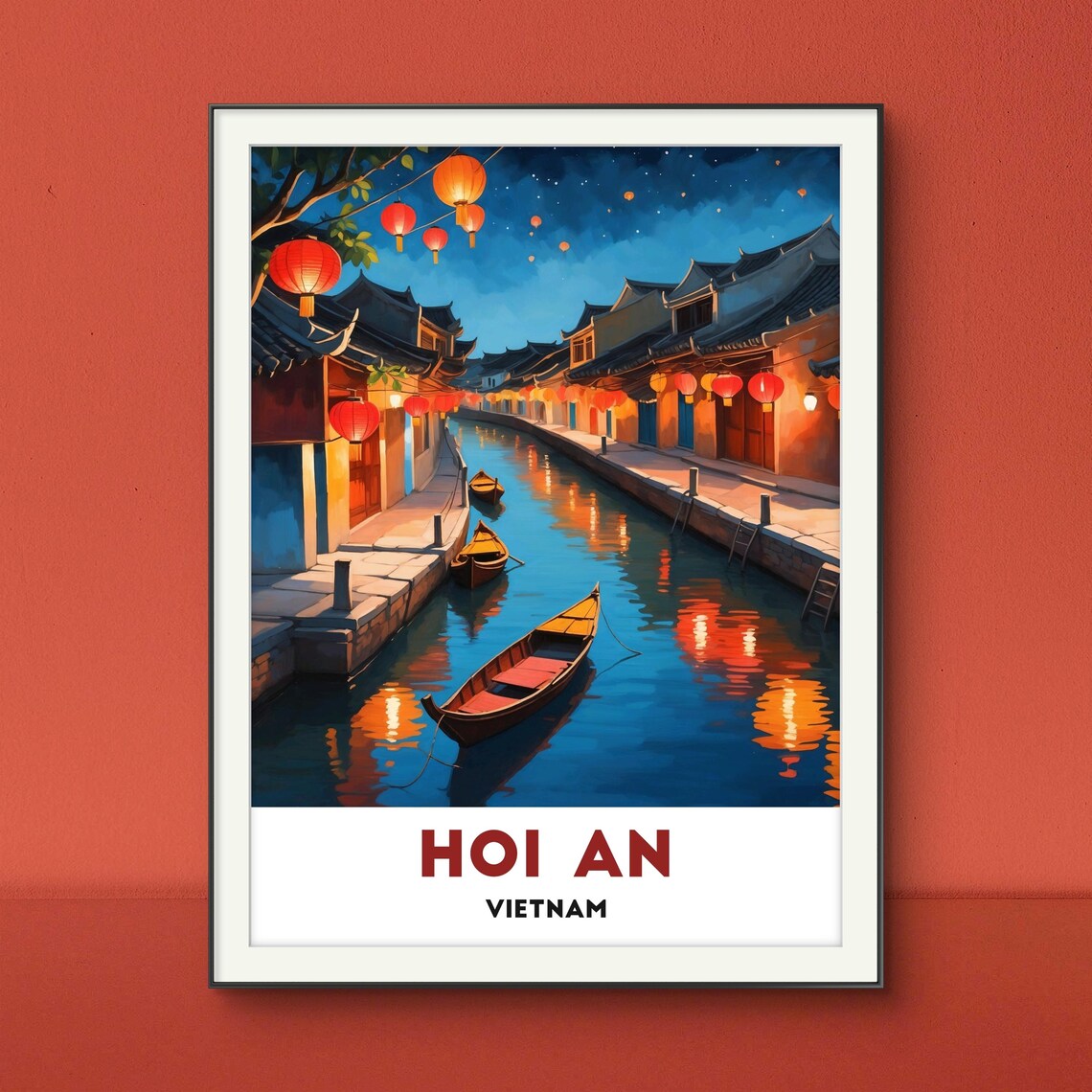 Hoi An Vietnam Night Lantern Canal Boats Old Town Waterway Poster