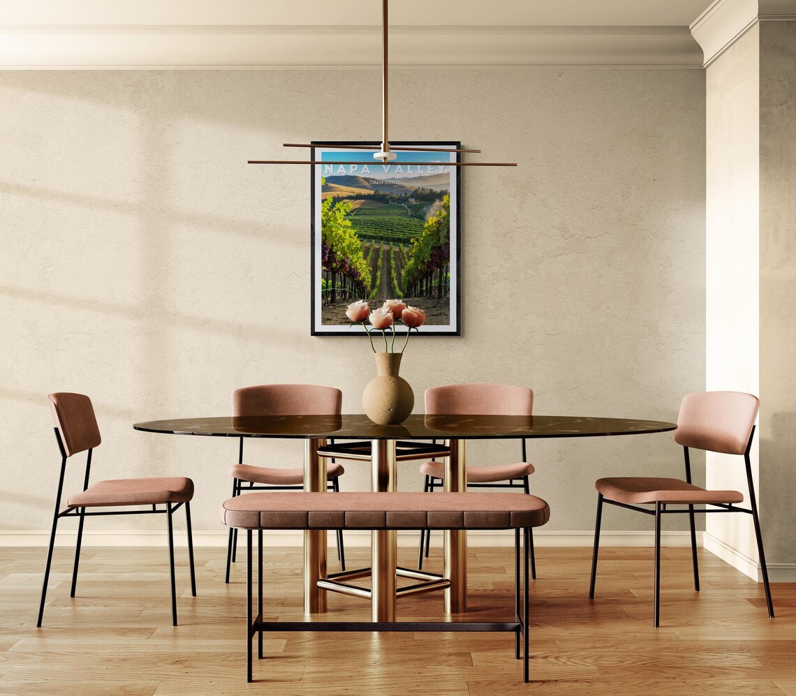 Napa Valley Vineyard Rows Sunrise Hills California Travel Poster - Image 2