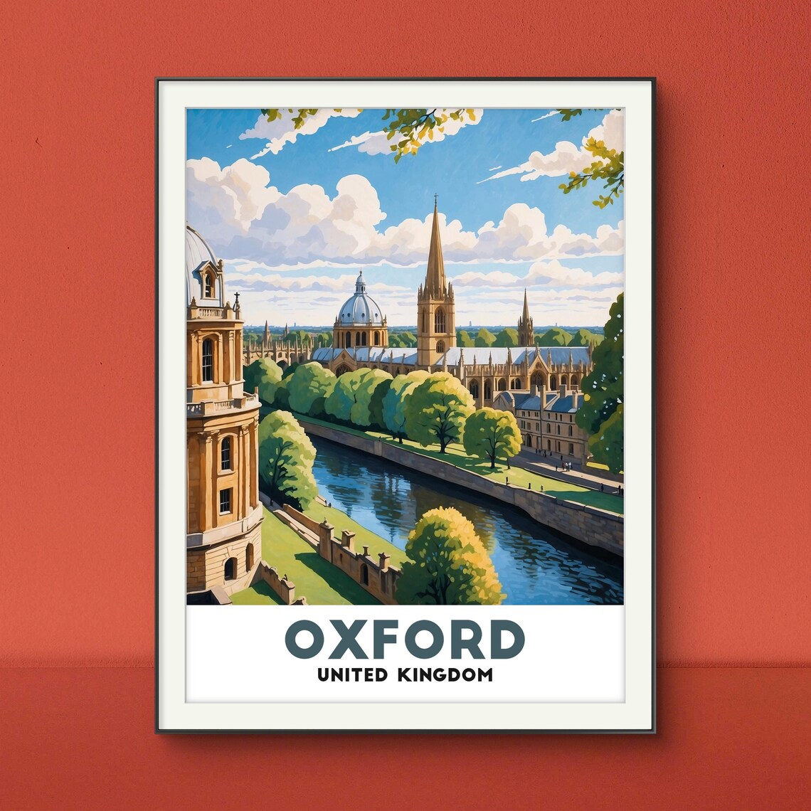 Oxford United Kingdom Historic Spires Riverside Skyline Poster - Image 3