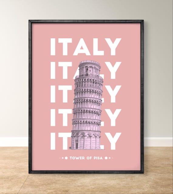 Italy Pink Poster Pisa Tower Print Leaning Tower Wall Art Poster Italian Landmark Decor Minimal Travel Print