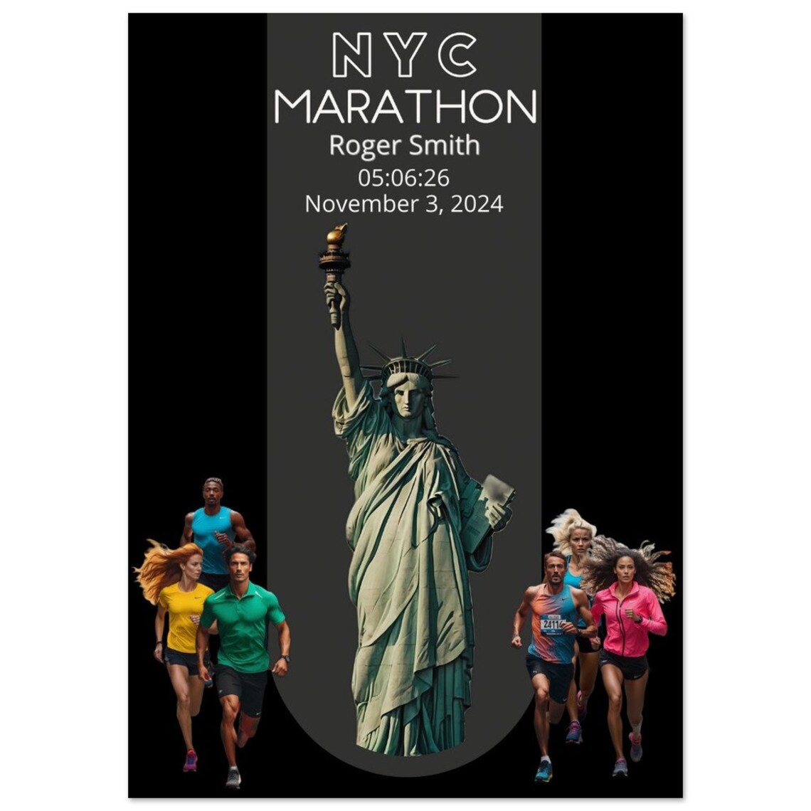 NYC Marathon Personalized Finisher Statue of Liberty Keepsake Poster