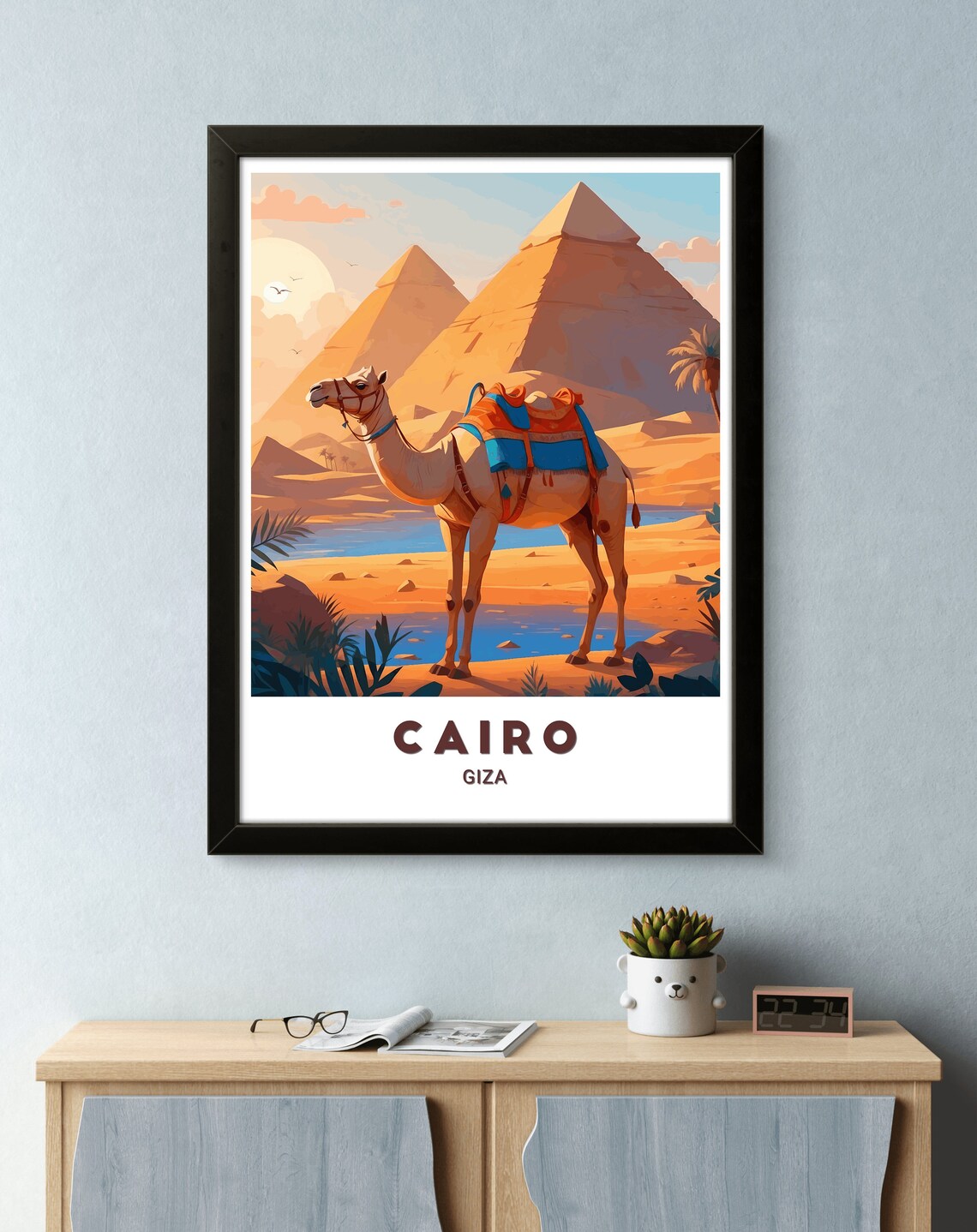 Cairo Giza Pyramids Camel Sunset Desert Egypt Travel Art Poster - Image 3