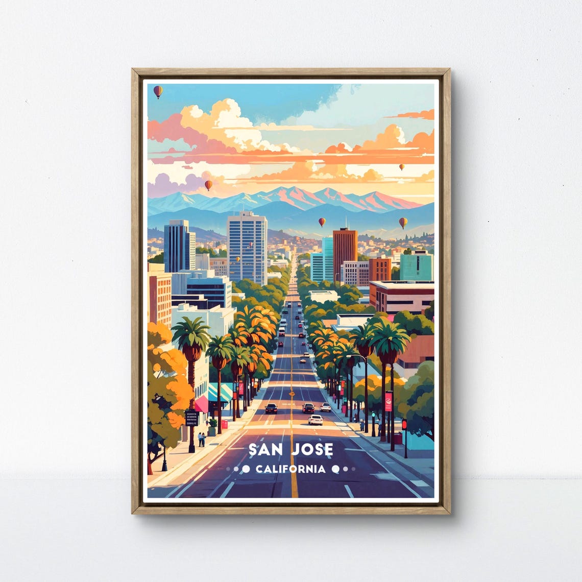 San Jose Poster California City Print Urban Skyline Art Retro Travel Poster Usa Cityscape Wall Art Modern Home Deco