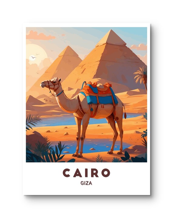 Cairo Poster Stunning Art Print Showcasing The Majestic Pyramids Of Giza And Vibrant Desert Landscape
