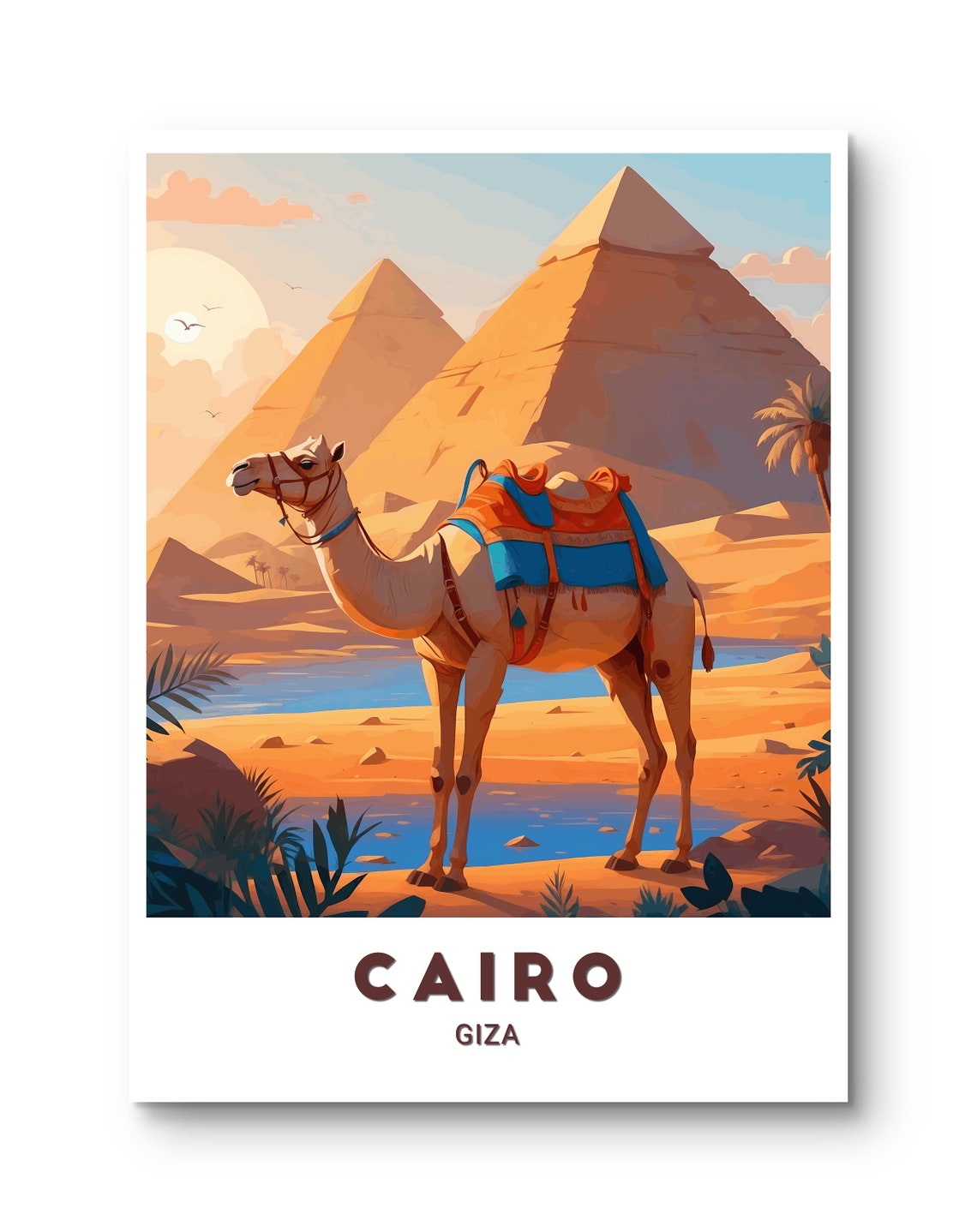Cairo Giza Pyramids Camel Sunset Desert Egypt Travel Art Poster