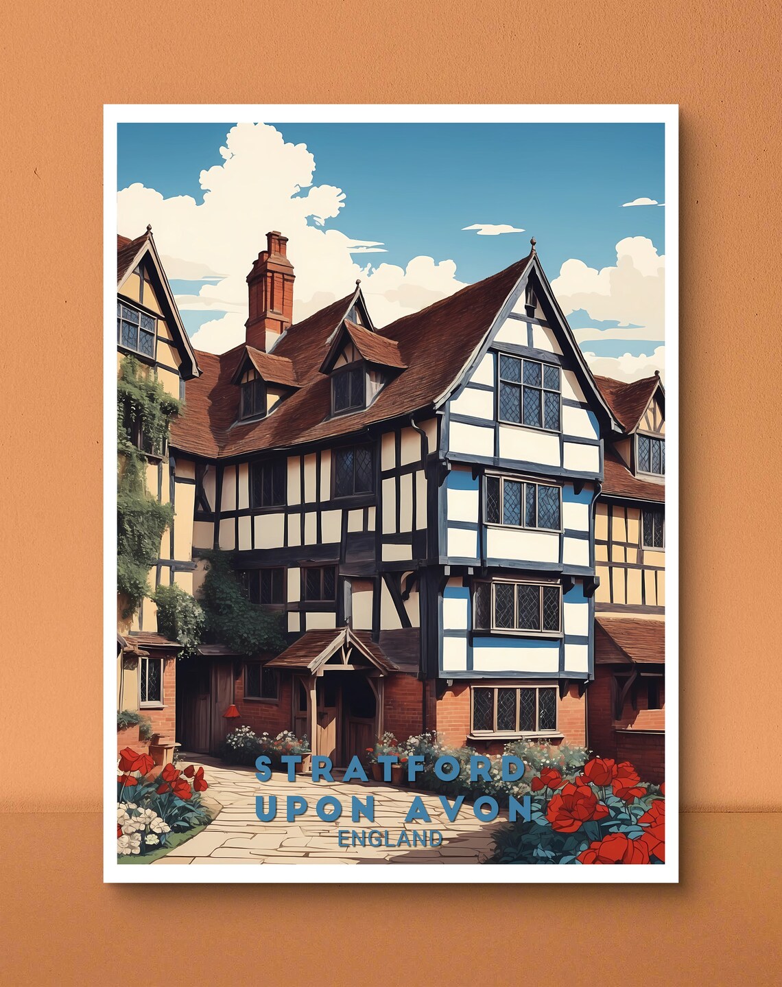 Stratford upon Avon England Tudor House Rose Garden Art Poster - Image 3