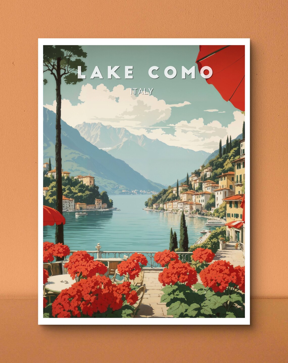 Lake Como Italy Lakeside Terrace Mountain Village View Poster