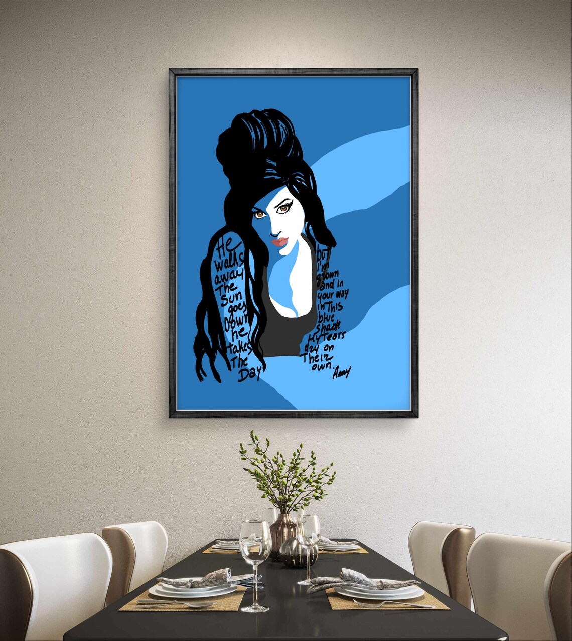 Amy Winehouse Pop Art Portrait Blue Background Music Icon Poster - Image 2