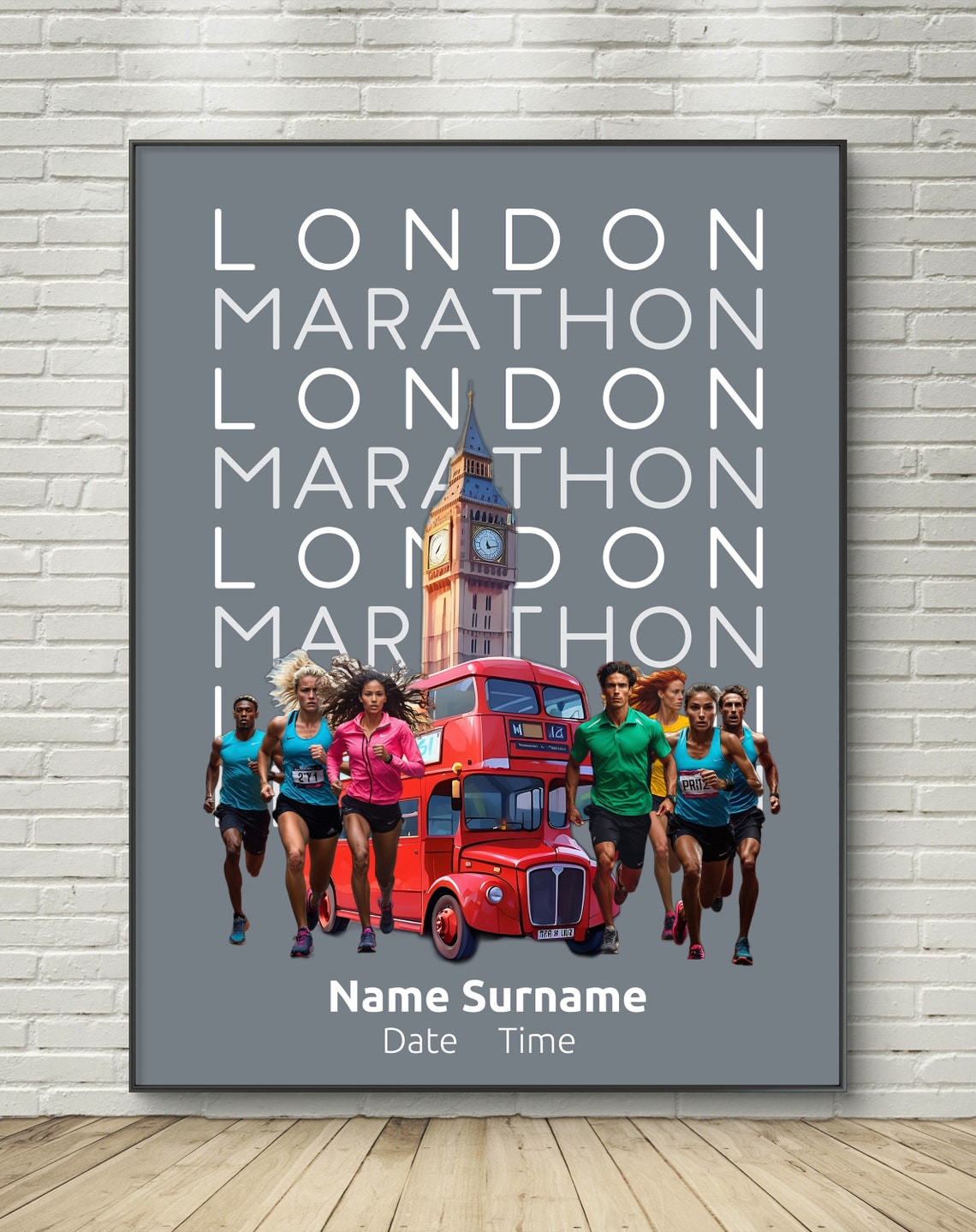 Personalized London Marathon Big Ben Bus Runner Finisher Poster - Image 2