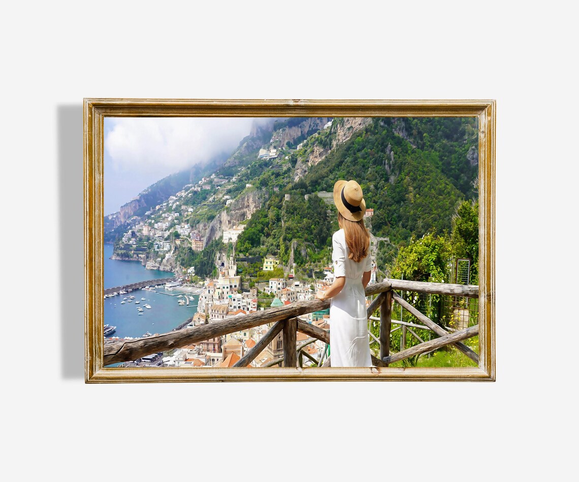 Peaceful Woman On The Amalfi Coast Terrace, Art Print