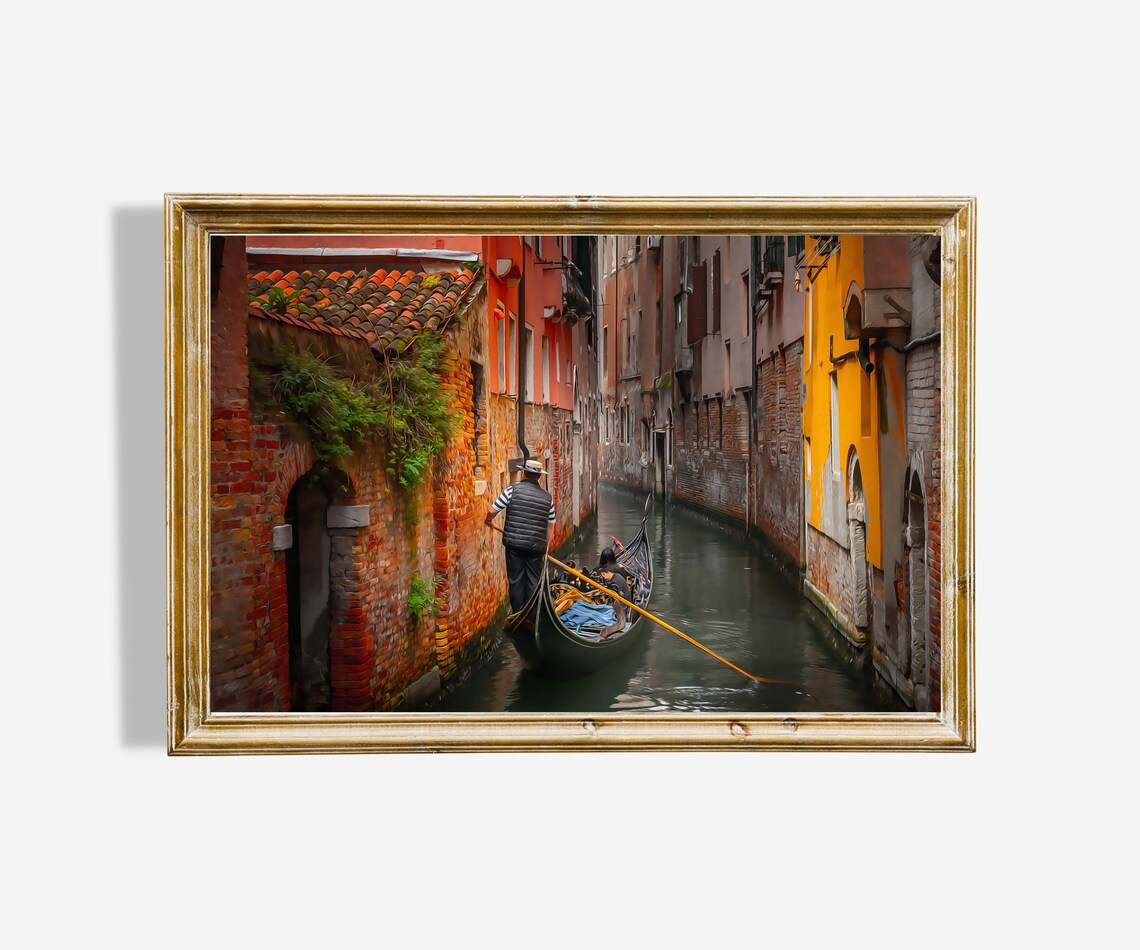 Venice Gondolier Narrow Canal Brick Walls Italy Oil Painting Poster