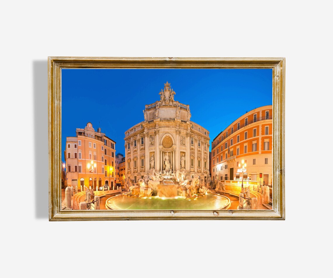 Trevi Fountain Rome Italy Night Baroque Masterpiece Oil Painting Poster