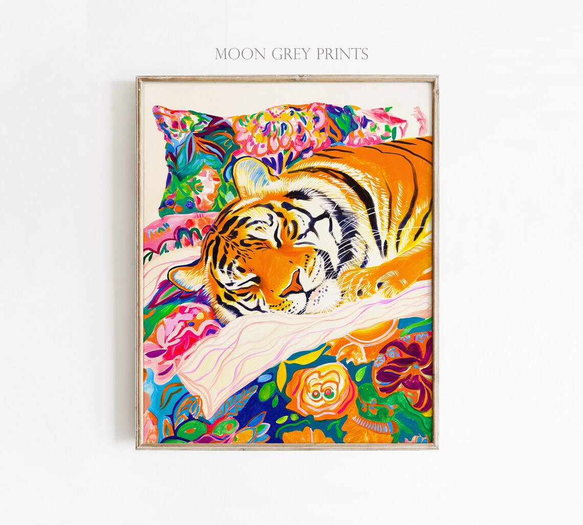 Sleeping Tiger Maximalist Oil Painting Poster - Image 2