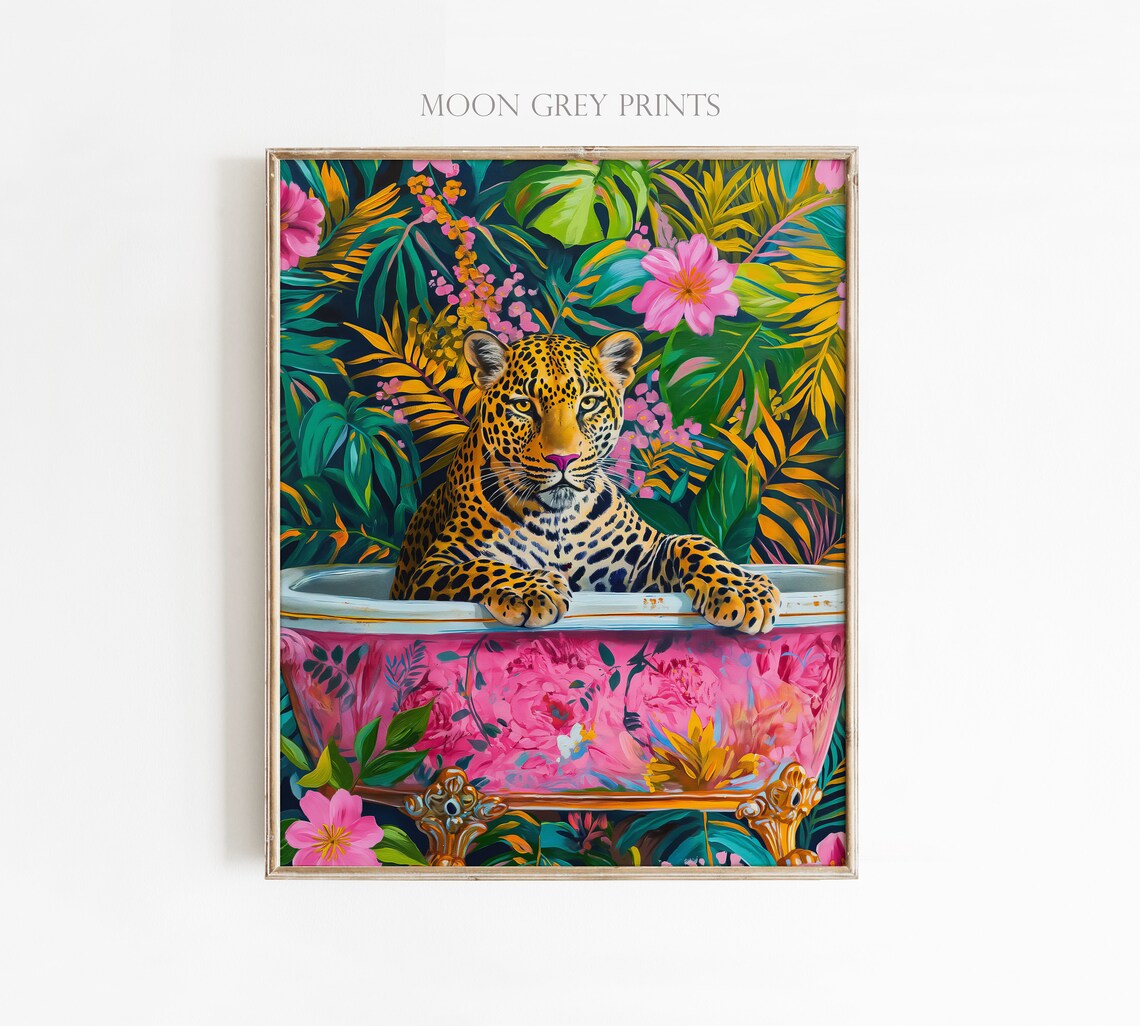Leopard In A Bathtub, Maximalist Oil Painting - Image 3