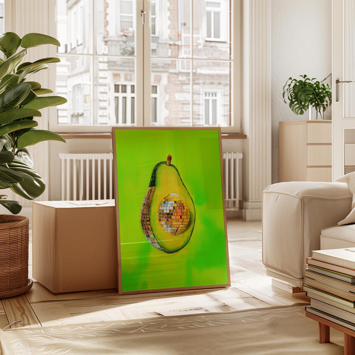 Avocado Disco Ball Pit Maximalist Lime Green Fruit Wall Art Decor - Image 3