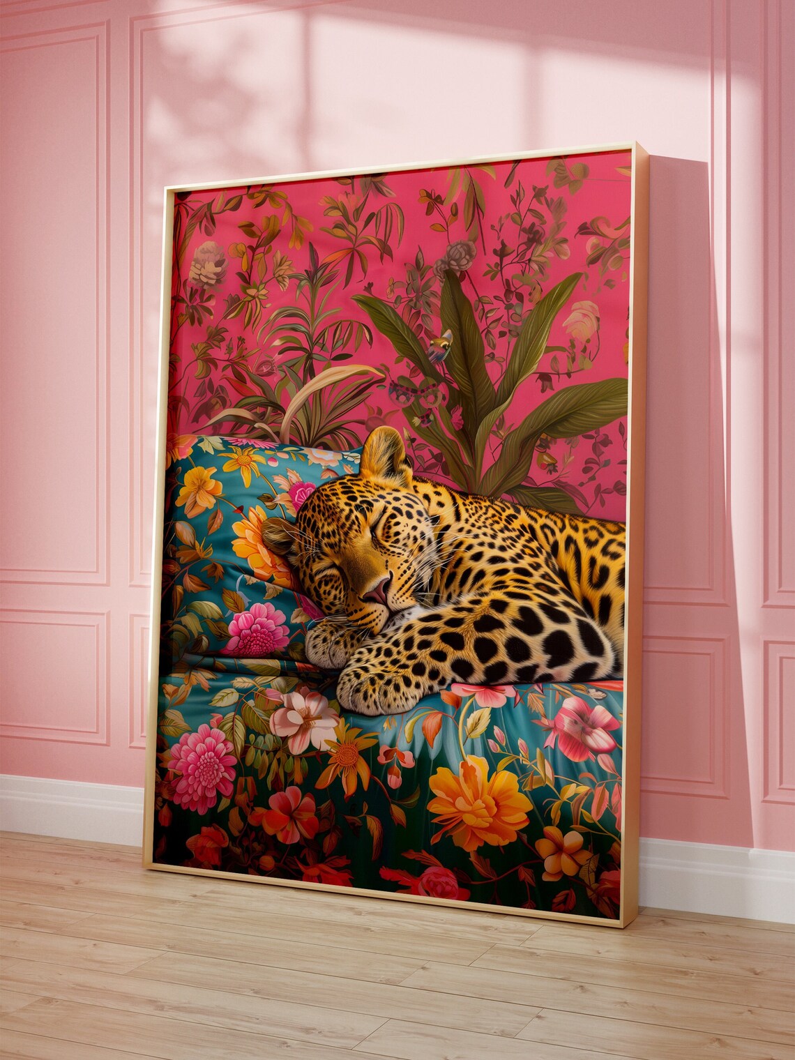 Sleeping Leopard Poster, Maximalist Oil Painting