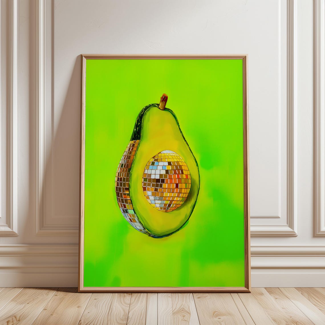 Avocado Disco Ball Pit Maximalist Lime Green Fruit Wall Art Decor