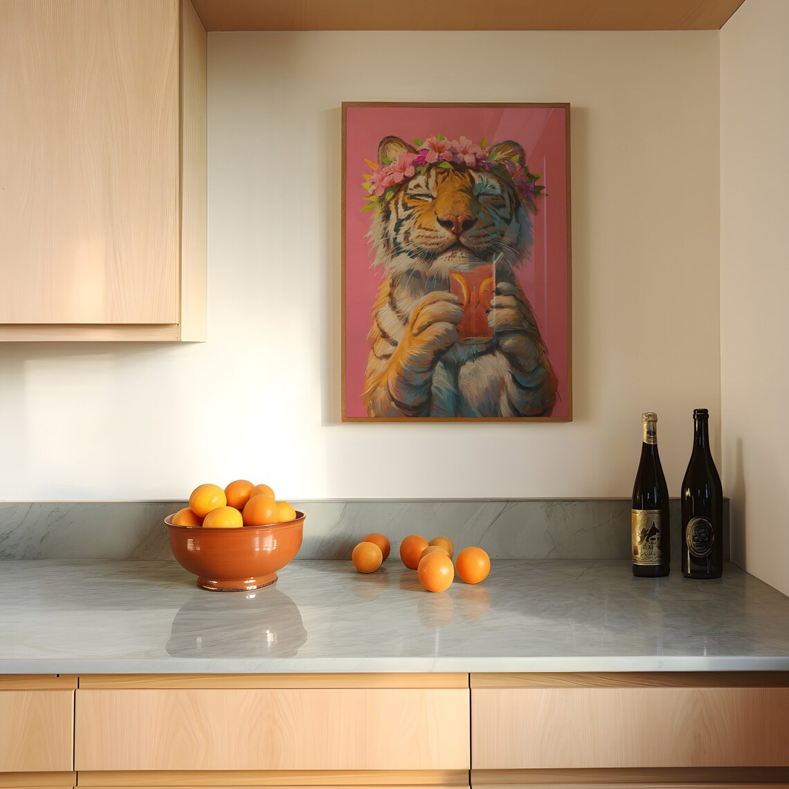 Tiger And Cocktail, Maximalist Oil Painting - Image 5