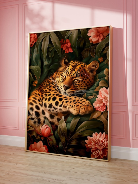 Sleeping Leopard Maximalist Oil Painting Poster