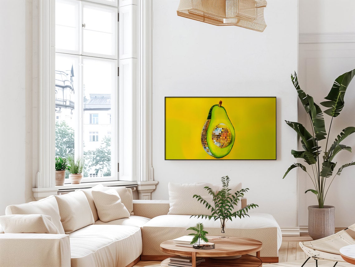 Avocado Disco Ball Maximalist Painting, TV Decor - Image 4