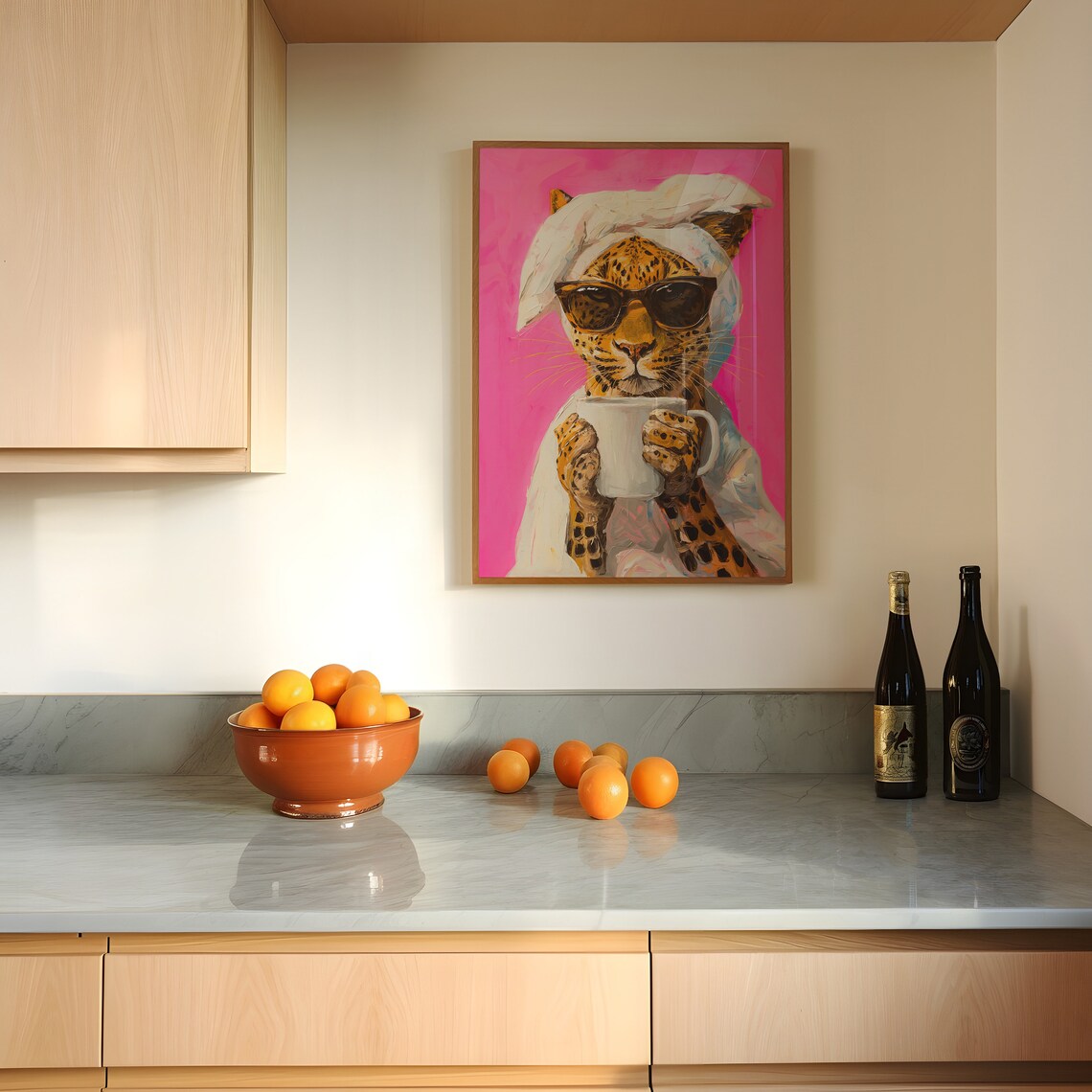 Leopard Drinking Coffee, Maximalist Oil Painting - Image 4