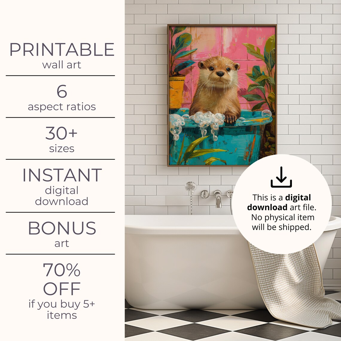 Cute Otter In A Bathtub, Bathroom Decor Art Print - Image 4