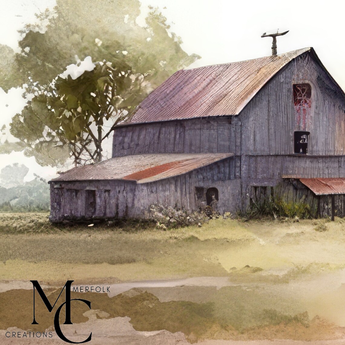 Rustic Barn with Lavender Field Watercolor Farmhouse Landscape Poster - Image 3