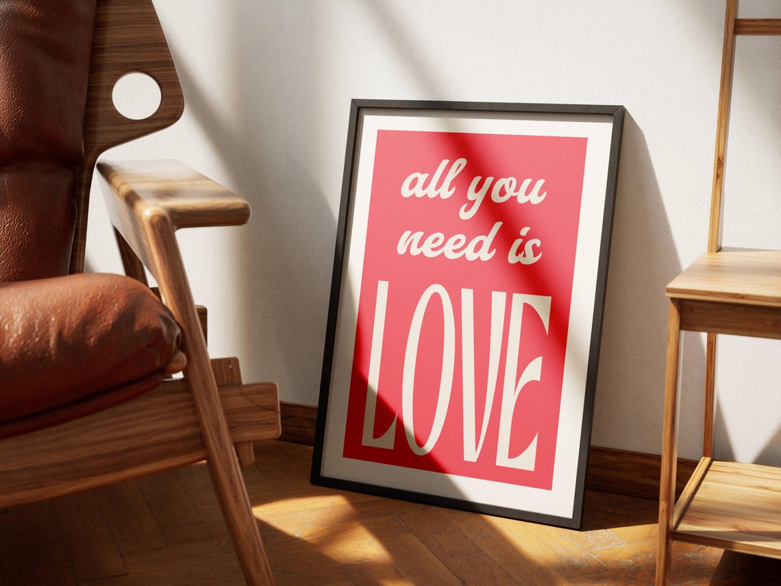 All You Need Is Love Pink Bold Script Serif Typography Love Poster - Image 4