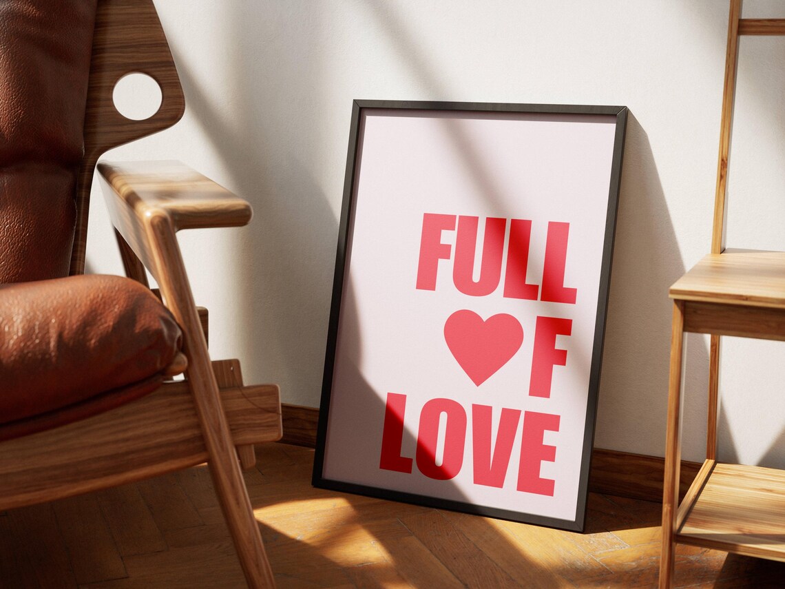 Full Of Love Pink Heart Typography Bold Romantic Wall Quote Poster - Image 3