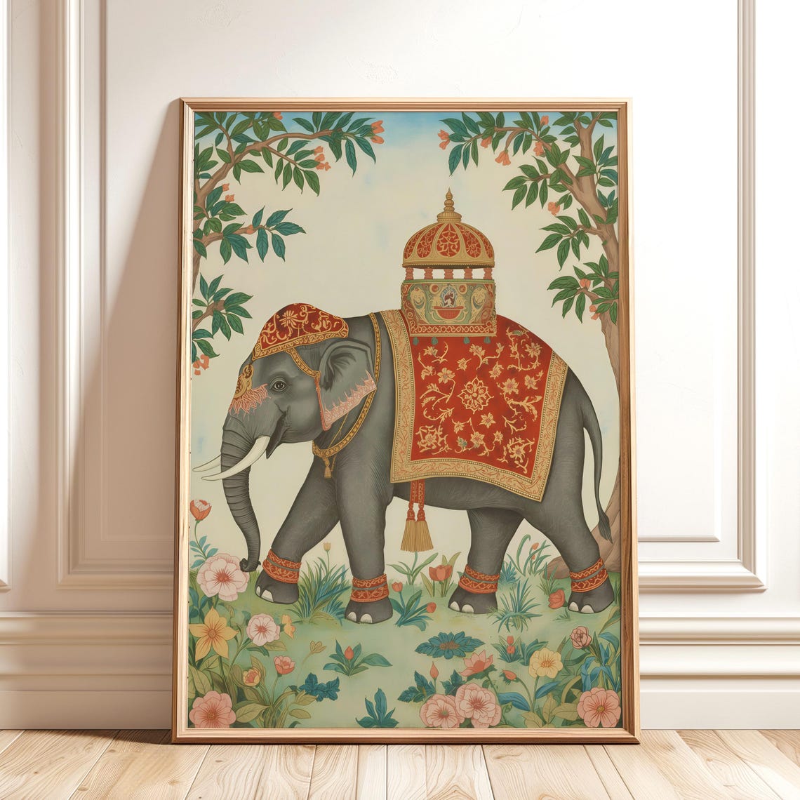 Indian Royal Elephant with Ornate Howdah Vintage Style Art Print
