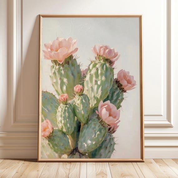 Cute Cactus Wall Art Trendy Palm Springs Poster Preppy Room Decor Girly Summer Print Western Mexico