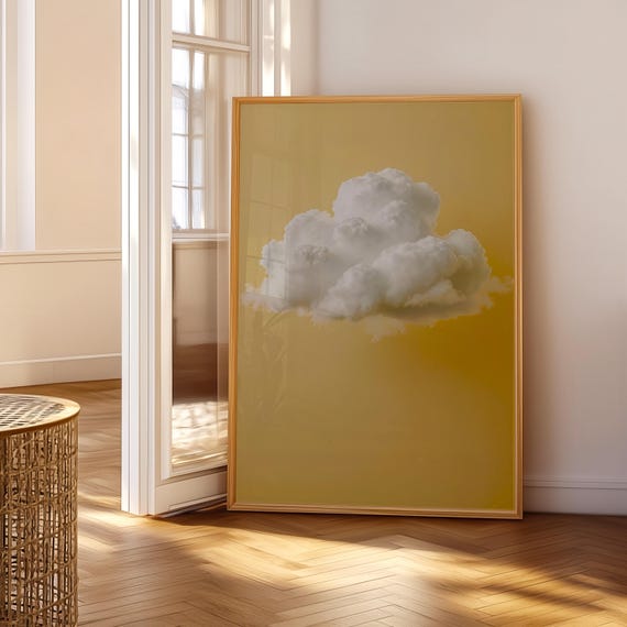 Yellow Mustard Cloud Wall Art Print Abstract Minimalist Sunshine Large Living Room Decor