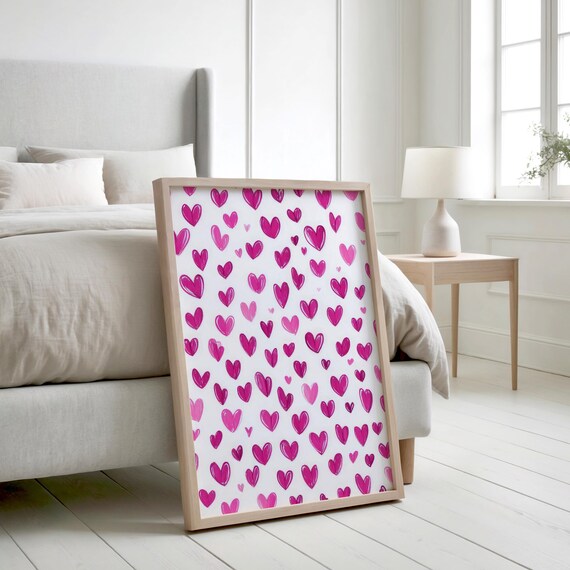 Pink Hearts Watercolor Pattern Girly Valentine Love Art Print