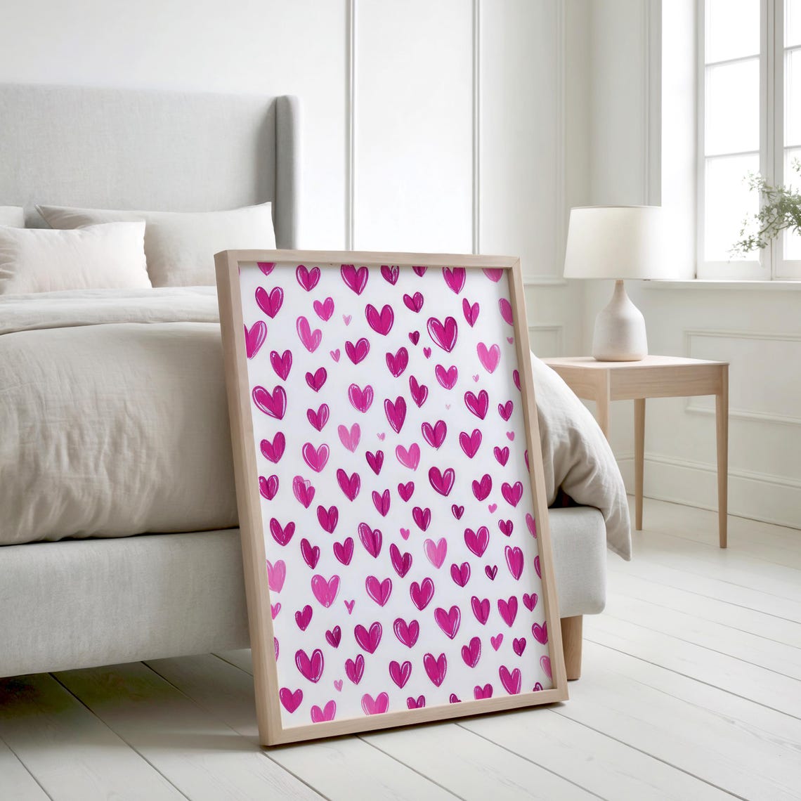 Pink Hearts Watercolor Pattern Girly Valentine Love Art Print