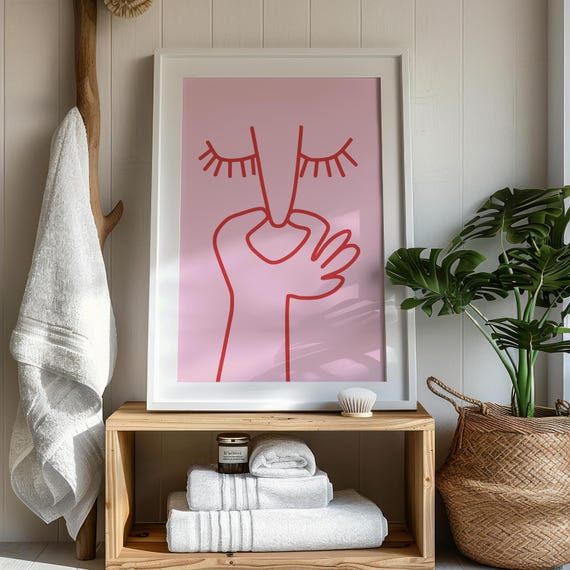 Pinky Bad Smell Print Funny Bathroom Decor Minimal Line Art Face Poster