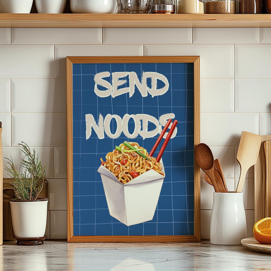 Send Noods Takeout Noodle Box Funny Foodie Trendy Kitchen Wall Art