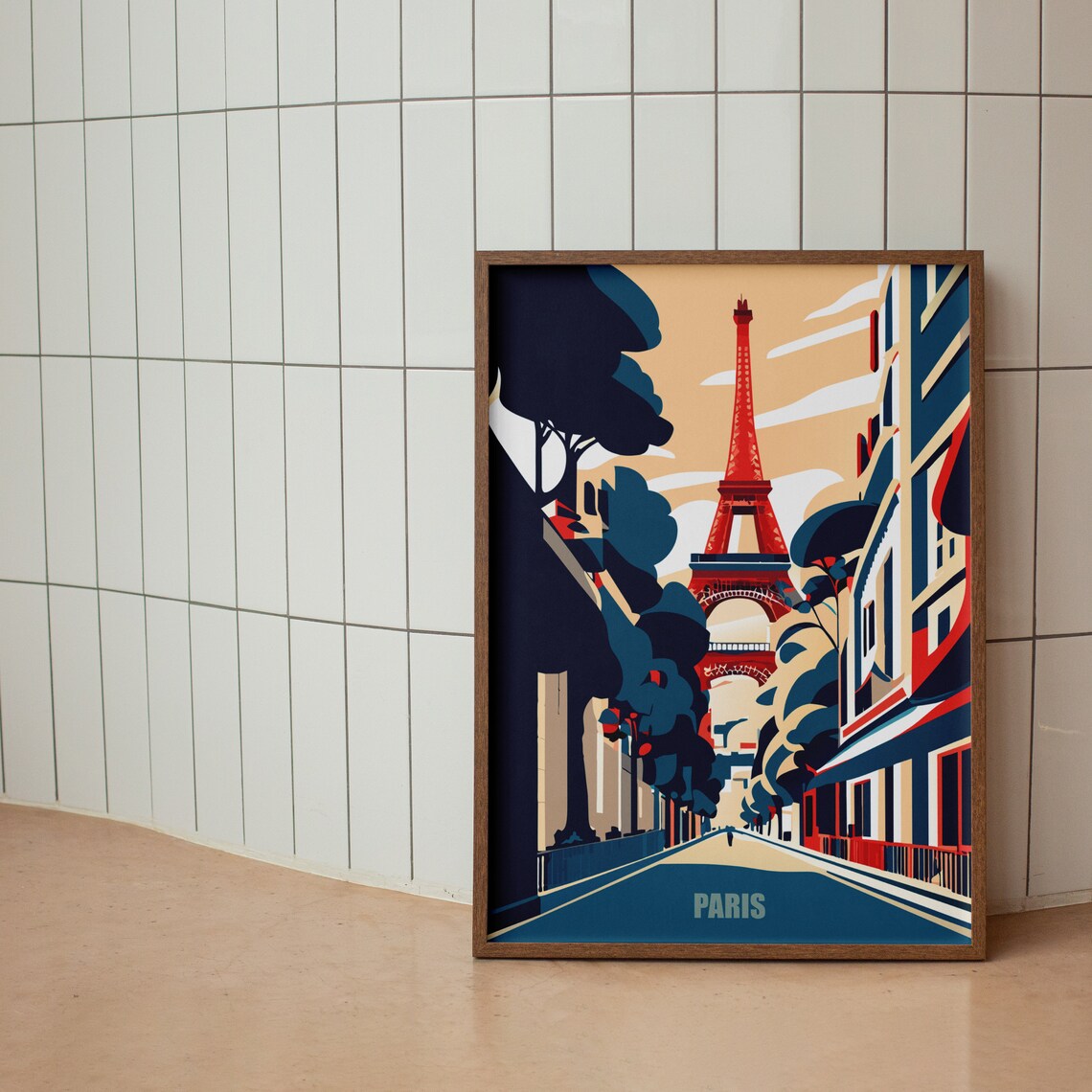 Paris Eiffel Tower Street View Illustration Travel Poster France - Image 2