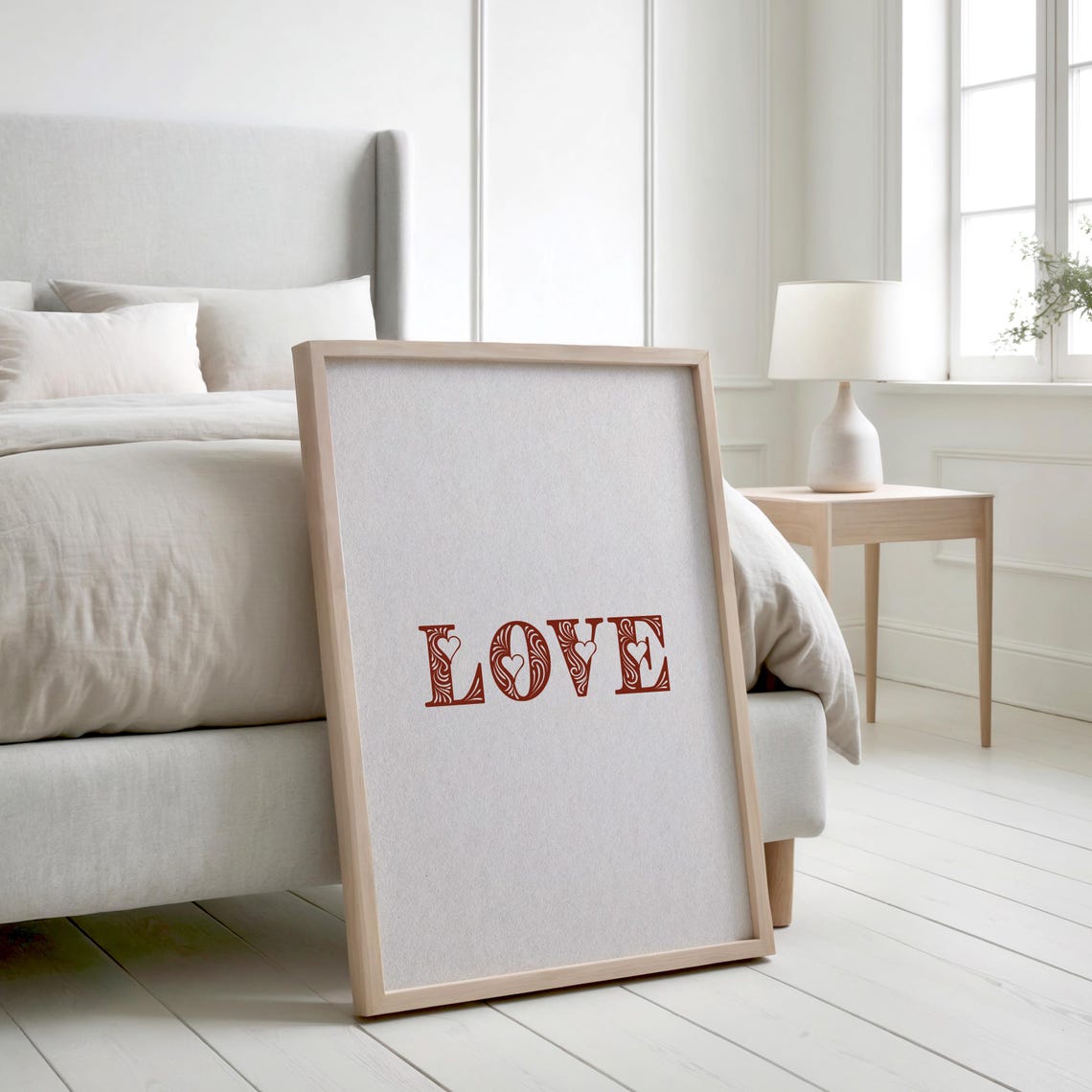 Love Red Ornamental Typography Minimalist Valentines Wall Art